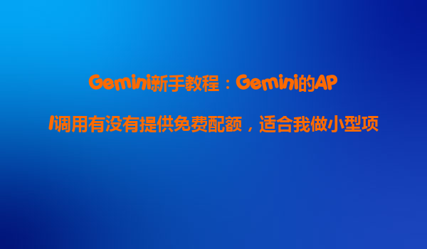 Gemini新手教程：Gemini的API调用有没有提供免费配额，适合我做小型项目测试吗？