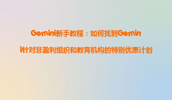 Gemini新手教程：如何找到Gemini针对非盈利组织和教育机构的特别优惠计划？